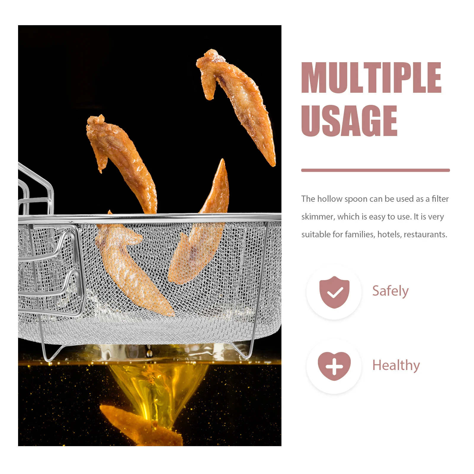 

1Pcs Reusable Stainless Steel Frying Basket Efficient Oil Drainage Excellent Thermal Conductivity Frying Basket