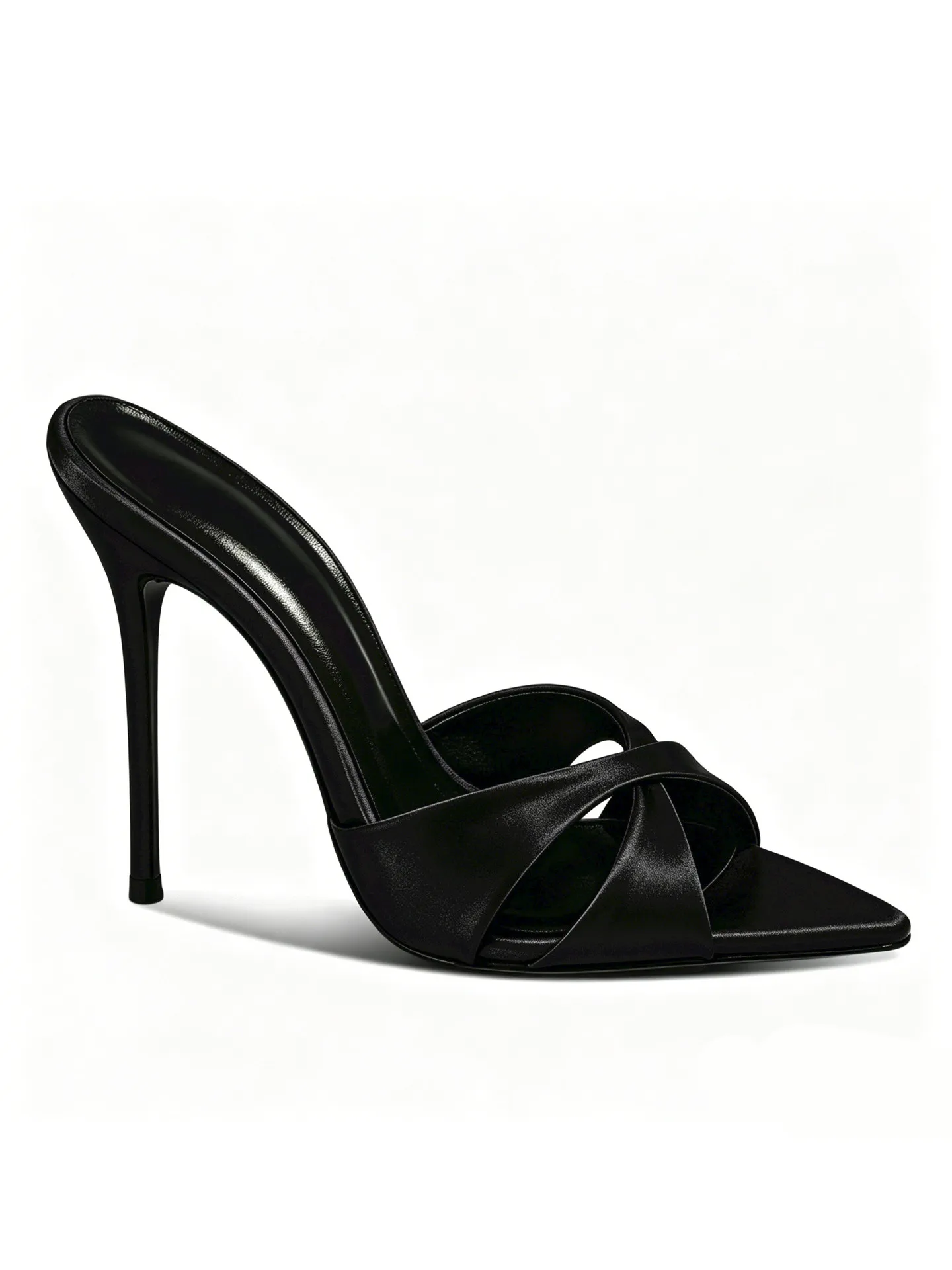 Champagne colored new pointed satin high-heeled shoes for women, slim heeled sandals, fashionable outerwear slippers view 2