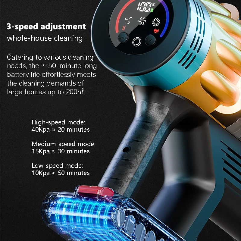 Cordless Vacuum Cleaner,45PKA Stick Vac with Tangle-Resistant Design, Up to 55 Minutes, Rechargeable, Lightweight