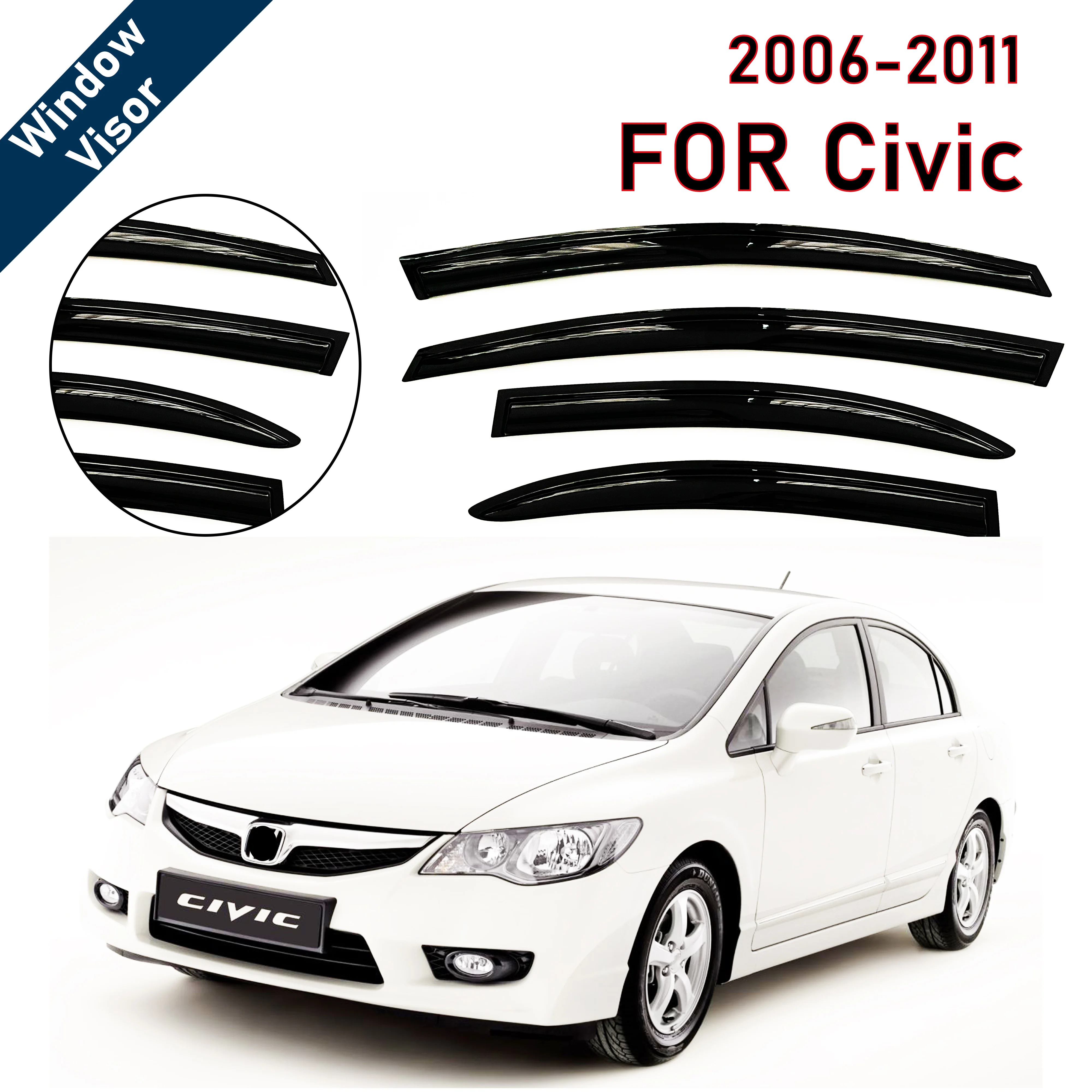 

4 шт. новейшей модели солнцезащитного козырька на окно автомобиля для Civic 2006-2011, оконный козырек от дождя, оконные козырьки от дождя