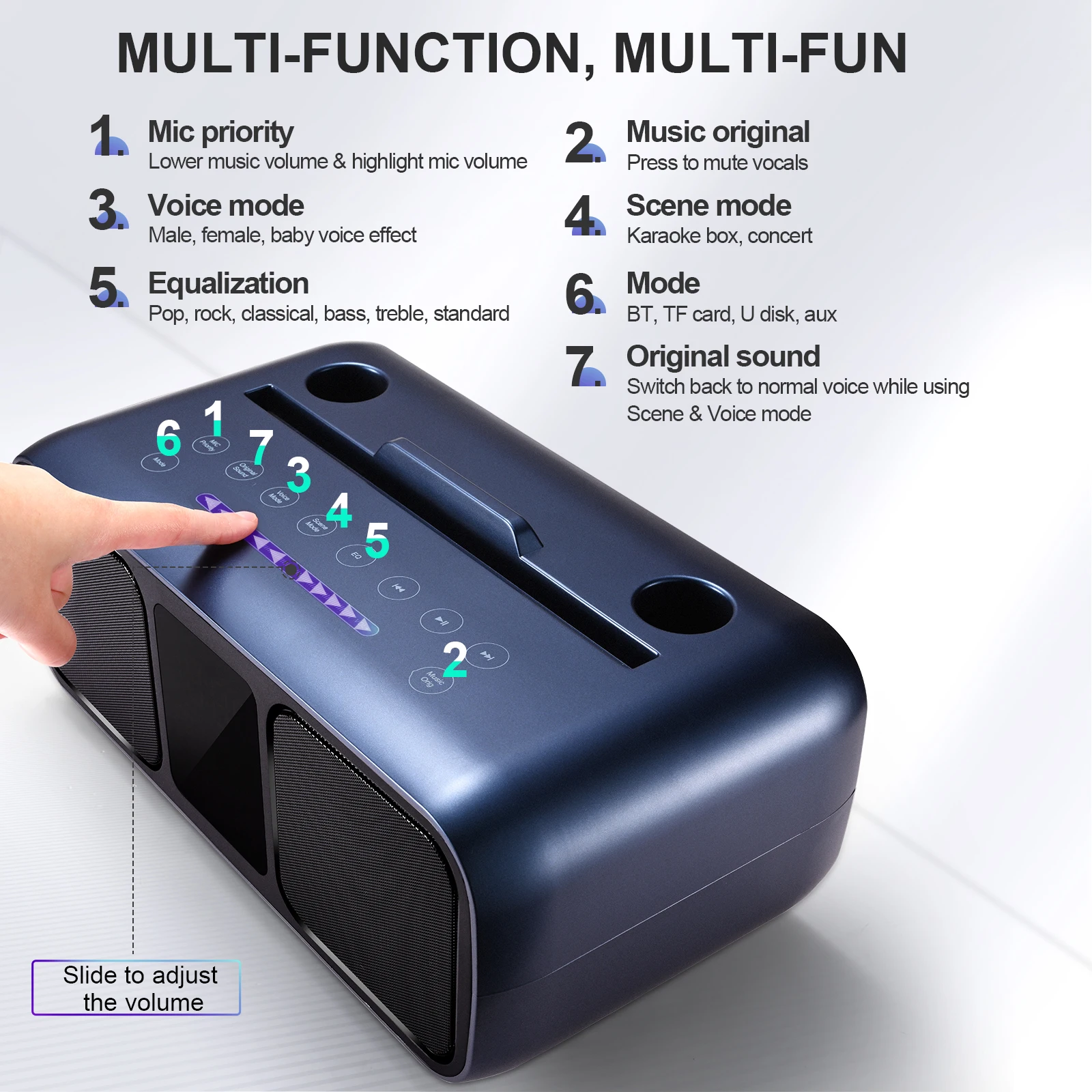 Bluetooth Karaoke Machine with 2 Wireless Microphones LED Light, Phone Holder, Professional PA Karaoke with/USB/TF/AU