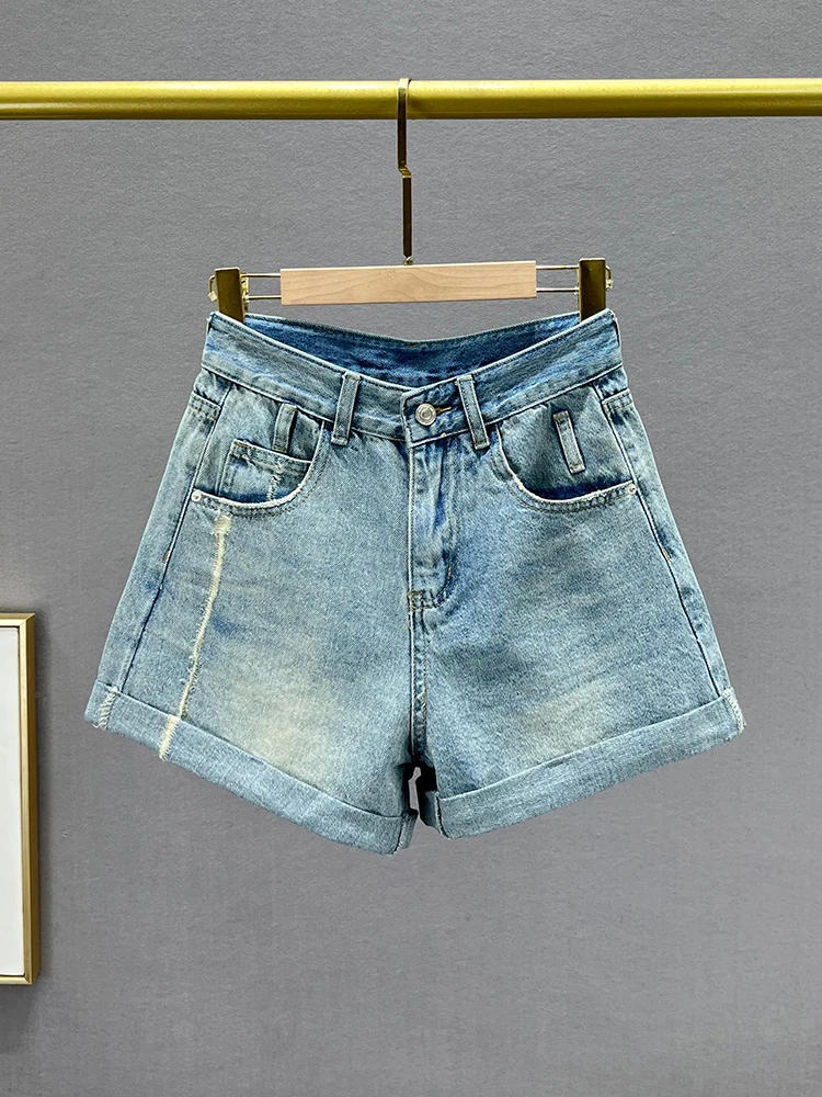 

High Waist Wide Leg ort Jeans Women's Summer Loose Slimming BF Versatile Cuffed Hot Pants Blue Denim Waed Thin Cool Sensa...