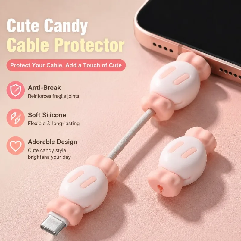 Cute Candy Shaped Cable Protector for IPhone Charging Cord Anti-break Charger Line Saver Flexible Silicone Decorative Cover