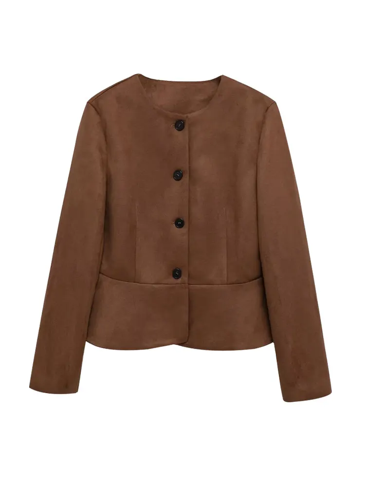 

Women's Chic Faux Suede Jacket Coat Long Sleeve Button-Up Outerwear Fashion Top