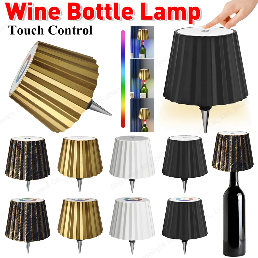 Wine Bottle Lamp Touch Control Wireless Table Lamp RGB/3 Colors Light Decorative Bottle Lamp USB Charging for Indoor Outdoor Use