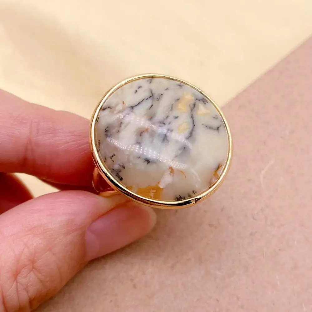 kkgem Big Stone Rings 26mm White Opal Ering Jewelry Fashion Party Adjustable Ring