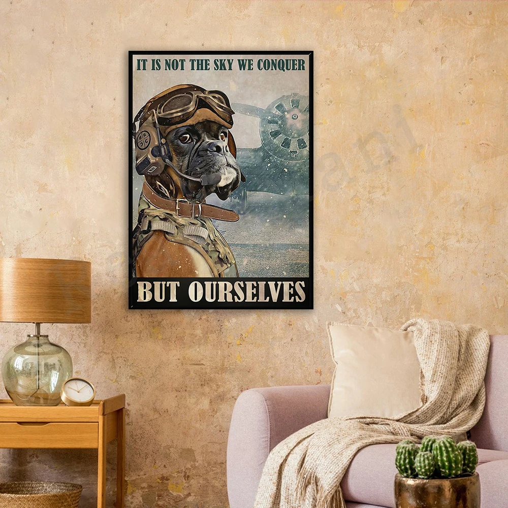 We conquer not the sky, but ourselves. Aero Wall Art. Gift poster for flight engineer, flight attendant, pilot, dog lover