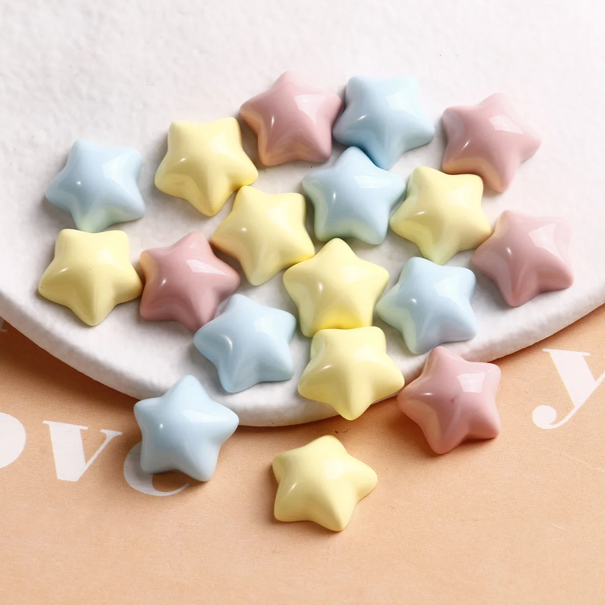 Wholesale 200pcs 16mm Pastel Cream Colors Acrylic Star Beads Ornament Accessory Material Cameo Beading Fit Hair  Clip Pin Decor