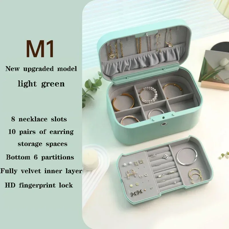 

New Fingerprint Jewelry Box, High-End Exquisite Storage Box, Necklace Bracelet Jewelry Organizer Safe Protection Of Valuables