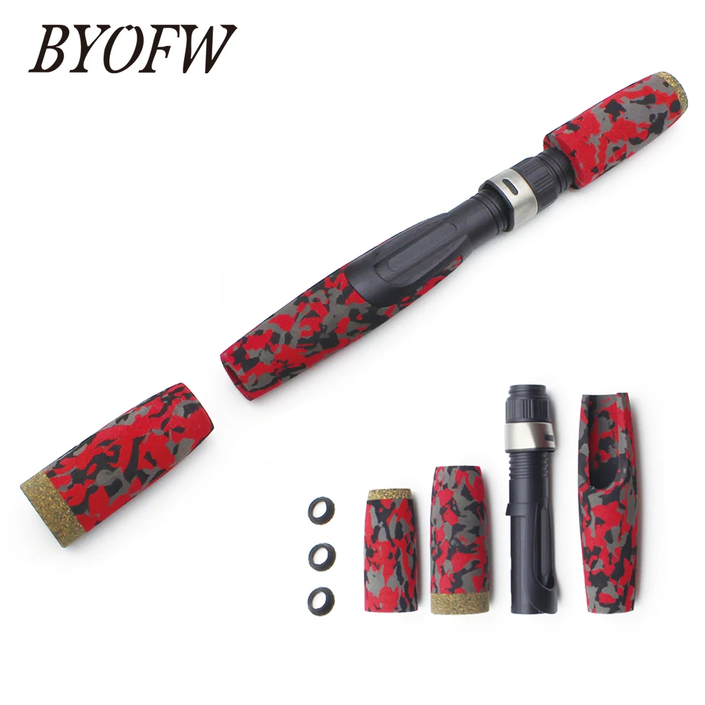 BYOFW 1 Set Spinning Red Camouflage Fishing Rod Handle Split EVA Grip With IPS Similar Type Reel Seat Pole Building Replacement