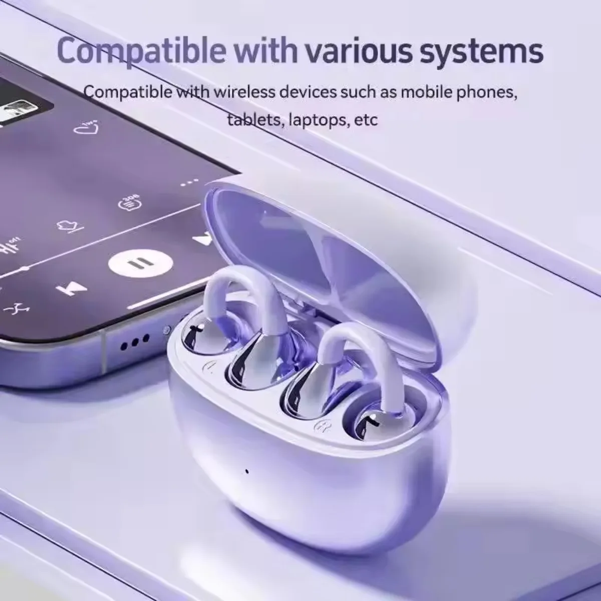 Earphone Bluetooth Klip Telinga Terbuka Terjemahan AI Waktu Nyata Cerdas 134 Bahasa Earphone Terjemahan Nirkabel Perjalanan Kantor