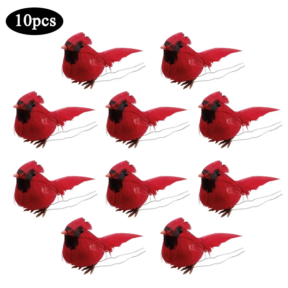 Artificial Red Clip-on Cardinals Feather Birds Models DIY Wedding Home Garden Christmas Ornament Xmas Tree Decoration