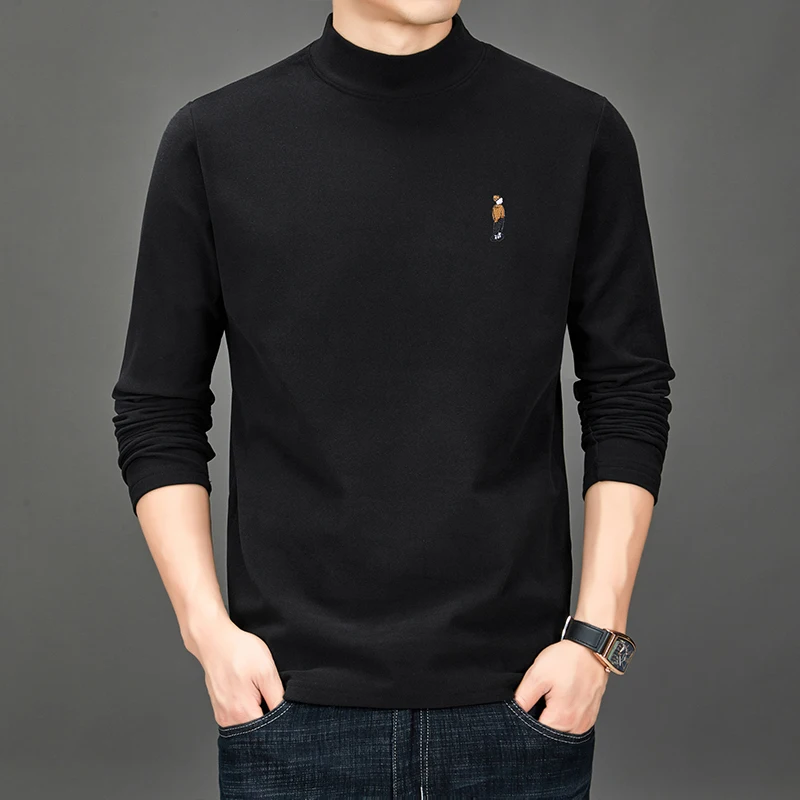 

Half-high Collar Long-sleeved Casual Pure-color Men's T-shirt Suitable for Autumn and Winter As A Base Shirt for Sweaterst