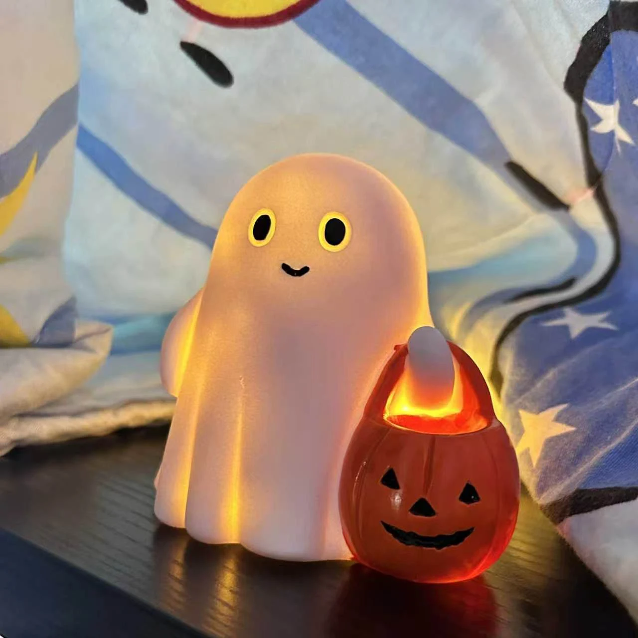 2 Pcs Halloween Ghost Ornaments Trick or Treat Decorations with Pumpkin Buckets for Festive Home Decor for kids