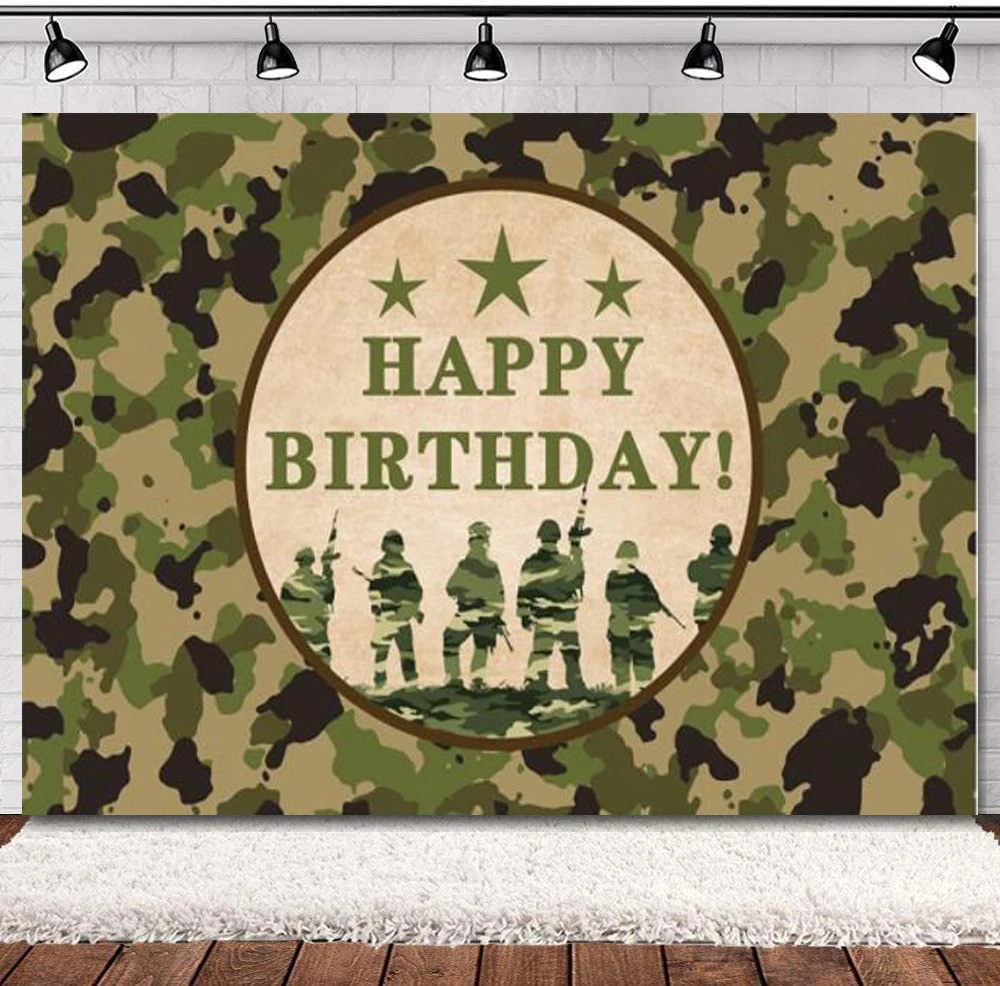 Happy Birthday Military Camouflage Top Secret Theme Photography Backdrop Army Soldier Three Stars Background Party Decor Banner