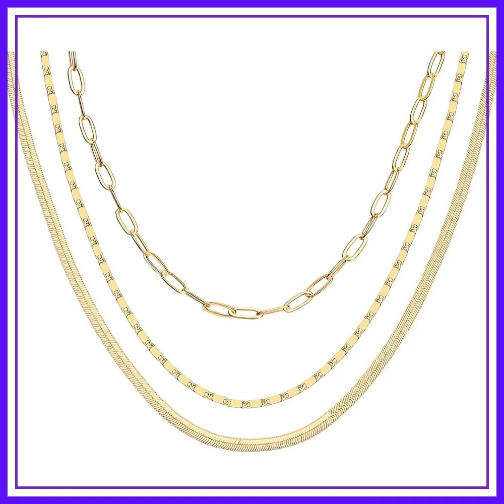 

Dainty Layering Necklaces for Women | Snake Chain, Curb Link, Paperclip Layered Chains | Trendy Layering Necklace