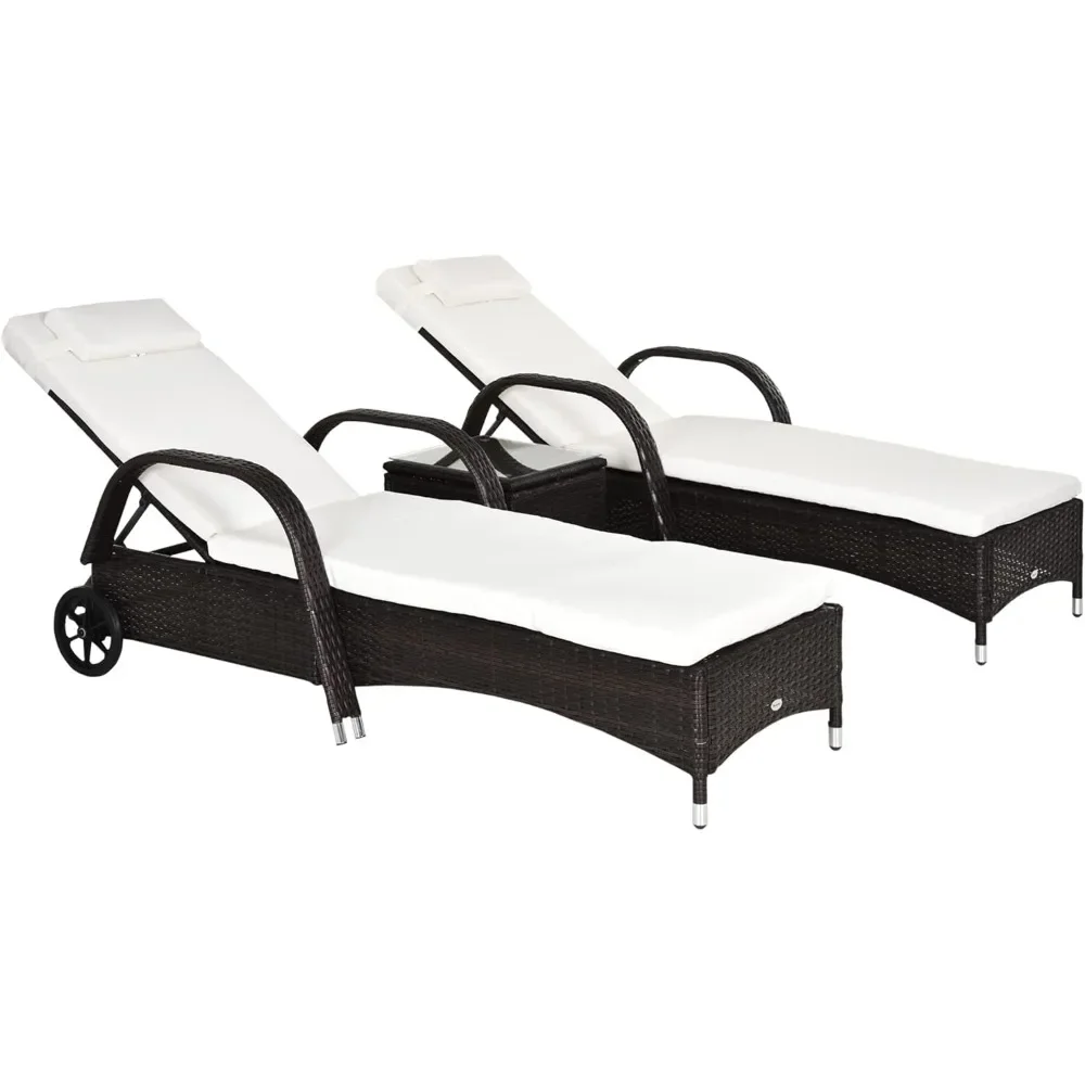 

Wicker Outdoor Chaise Lounge Set of 2, 5-Level Adjustable Backrest PE Rattan Pool Lounge Chair with Wheels, Cushion & Headrest