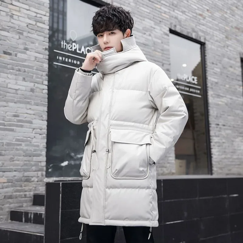 New Men Down Jacket Winter Coat Mid-length Loose Leisure Parkas Thicken Warm Trend Outwear Hooded Handsome Overcoat