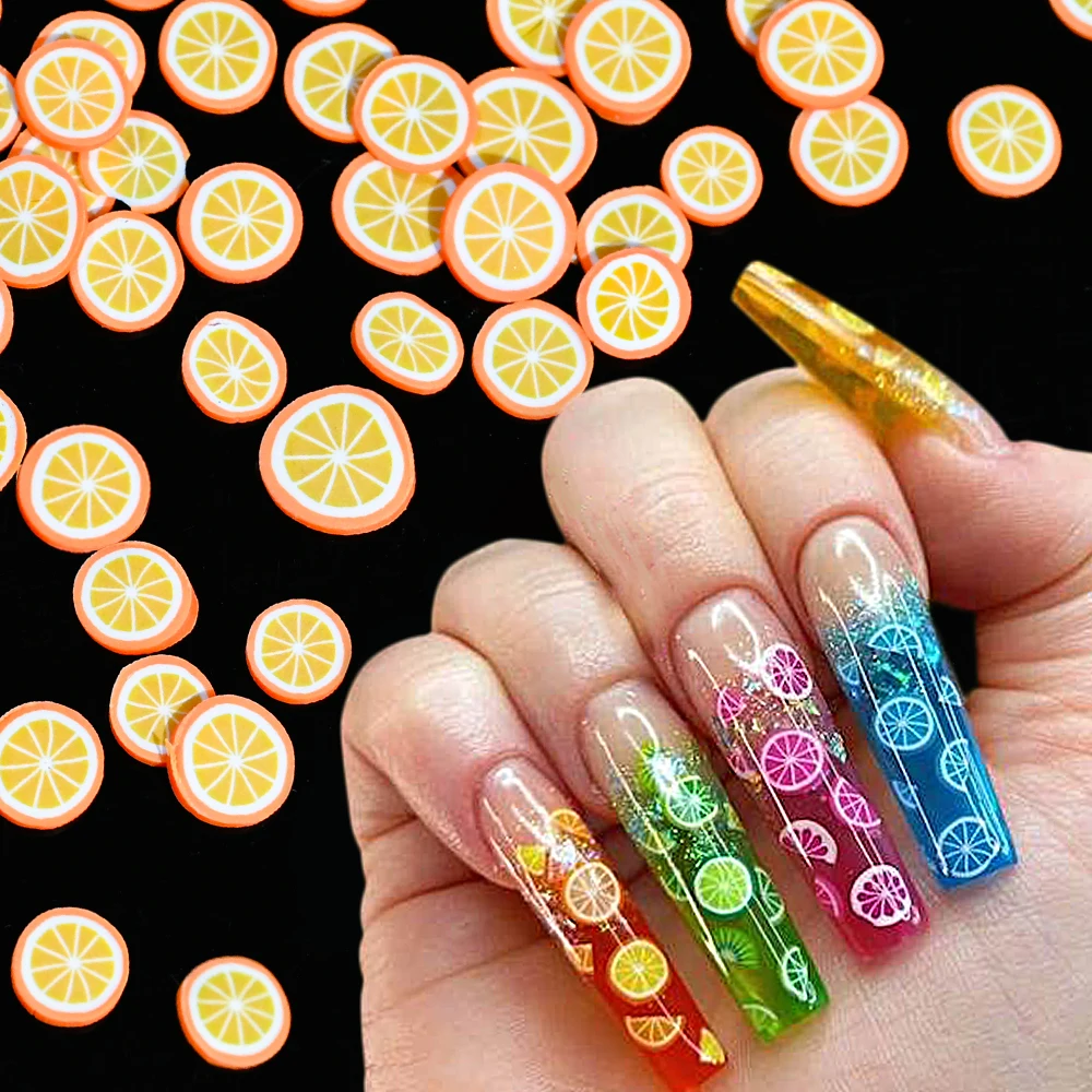 1000pcs/bag 3D Fruit Slices Kawaii Polymer Clay Strawberry Lemon Nail Art Charms For Nail Art Decoration Flatback Rhinestones