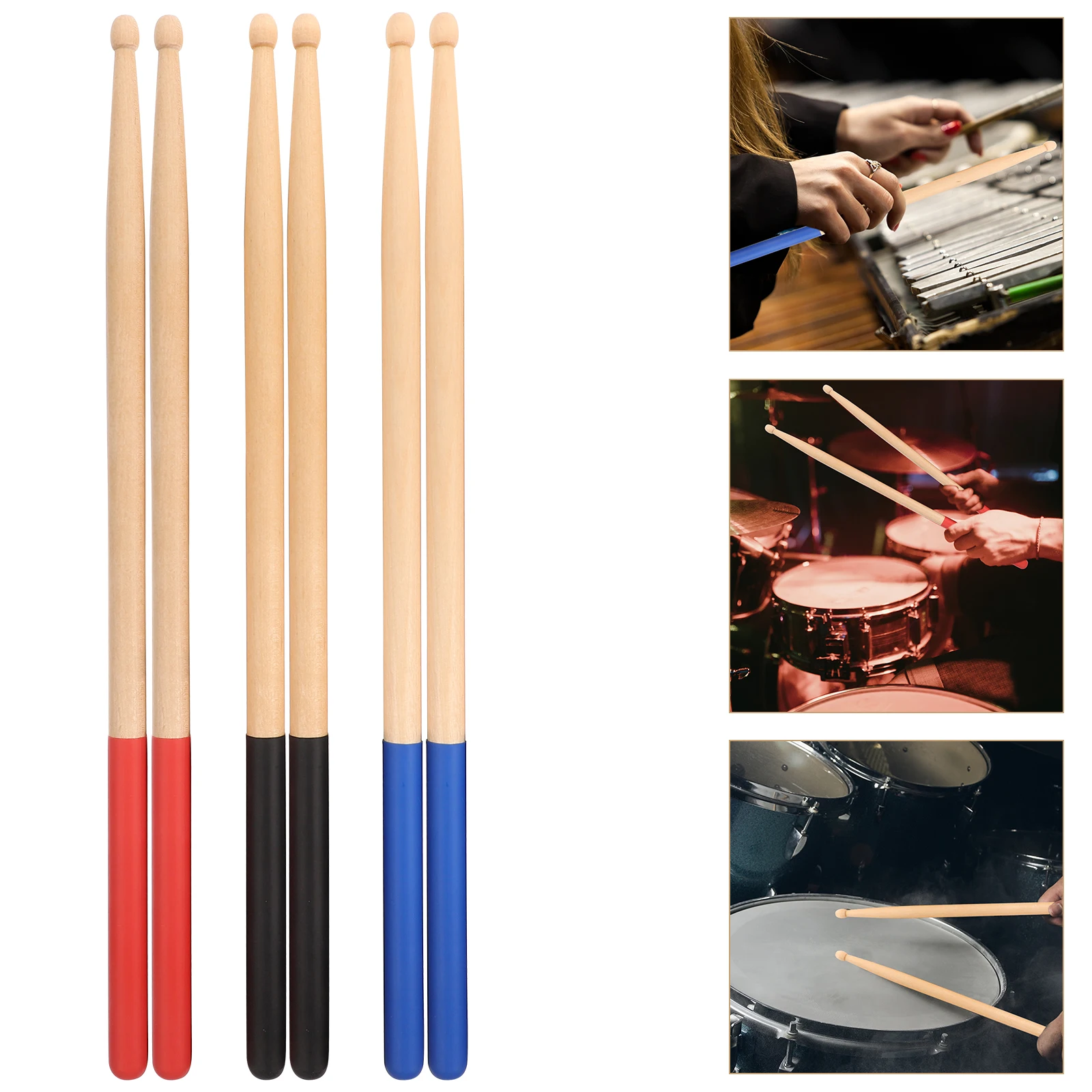

3 Pairs Maple Anti-slip Drum Stick Wood Teardrop-shaped Drumsticks Musical Instrument