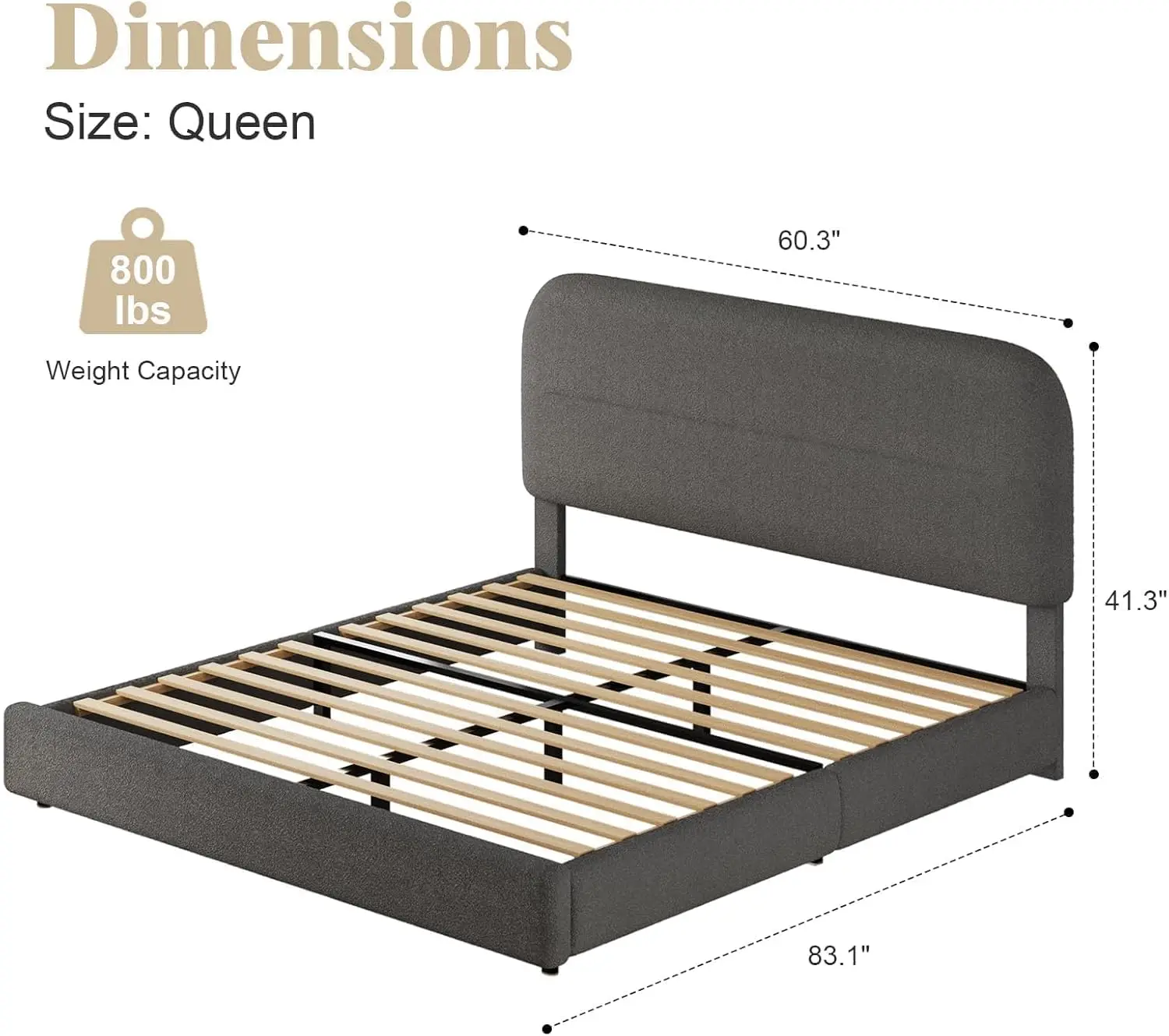 HOMBCK Queen Bed Frame, Boucle Upholstered Bed Frame with Headboard, Soft Cloud Bed Frame with Thickened Footboard。