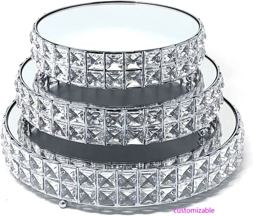 

Подставки для свадебного торта, набор из 3 предметов, позолоченная подставка для торта с сыром, десертом и кексом с зеркальной тарелкой-серебристая круглая-HD89204