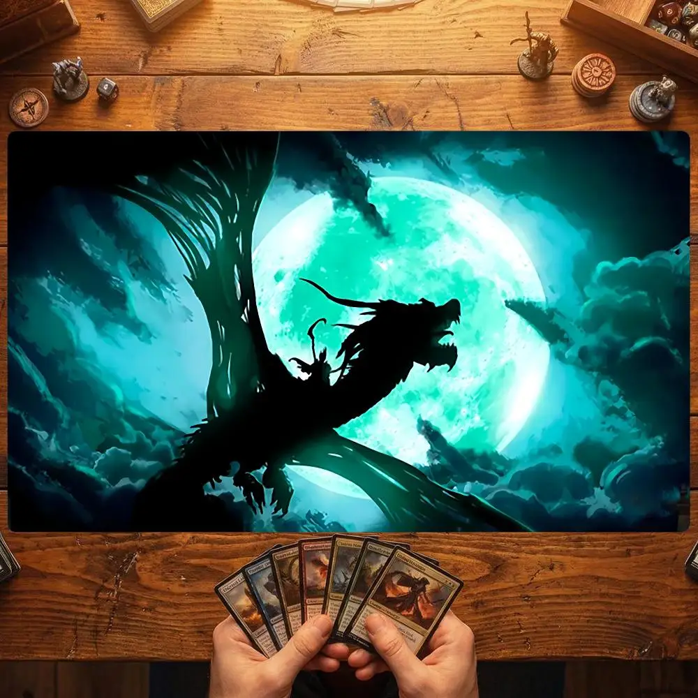 Moon Night Black Dragon Magic Card Battle Mat TCG Playmat Anti-Slip Base Gathering Gaming Mat Board Game Mat for TCG