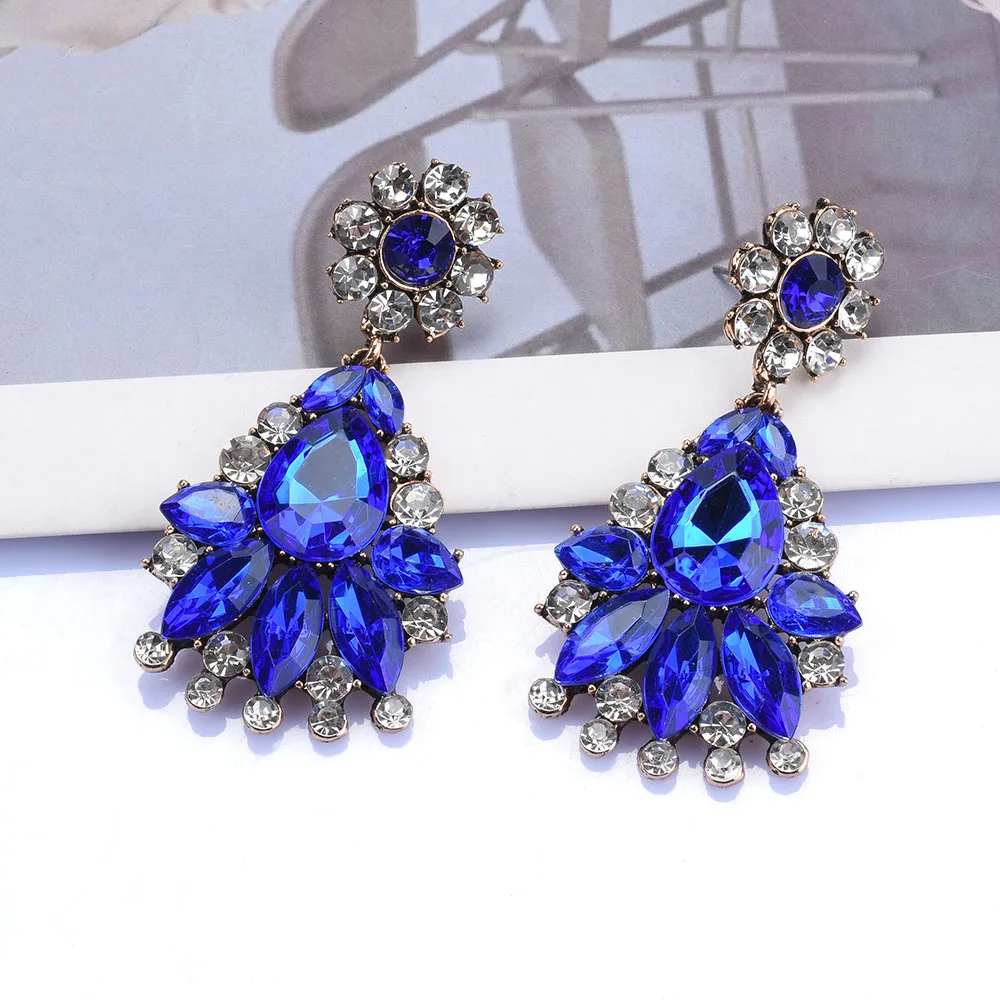 2025 New Green Blue Red Champagne Crystal Rhinestone Dangle Earrings Women Jewelry Wedding Bridal Water Drop Large Earrings