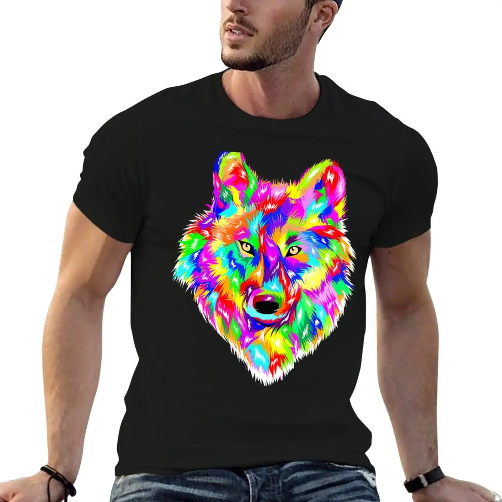 

Colorful Wolves gift , Rainbow Wolf for boys and girls T-Shirt t shirt personalised t shirts cotton 100% T-Shirt