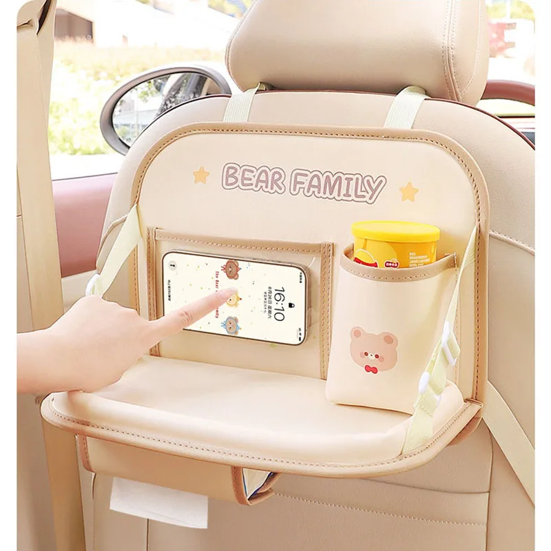 

Cartoon Car Seat Back Organizer Foldable Table Tray Holder Travel For Children Auto Backseat Hanging Feeder Bottle Storage Bag