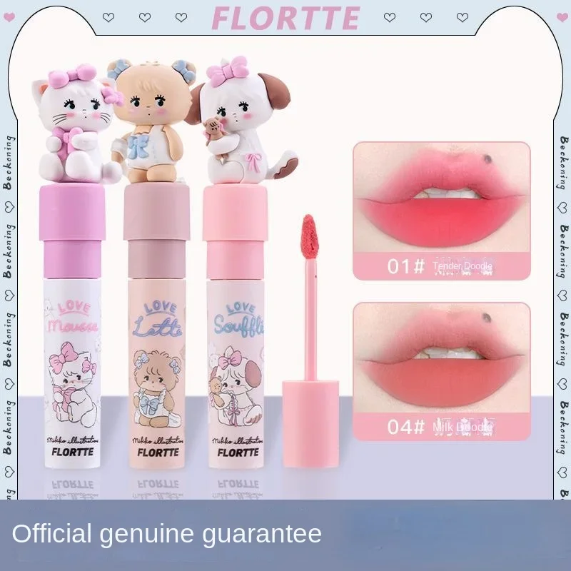 Flortte Matte Lip Glazuur Langdurige Hydraterende Matte Mousse Lippenstift Cartoon Anime Co-Branded Lip Cosmetica Beauty Maquillage