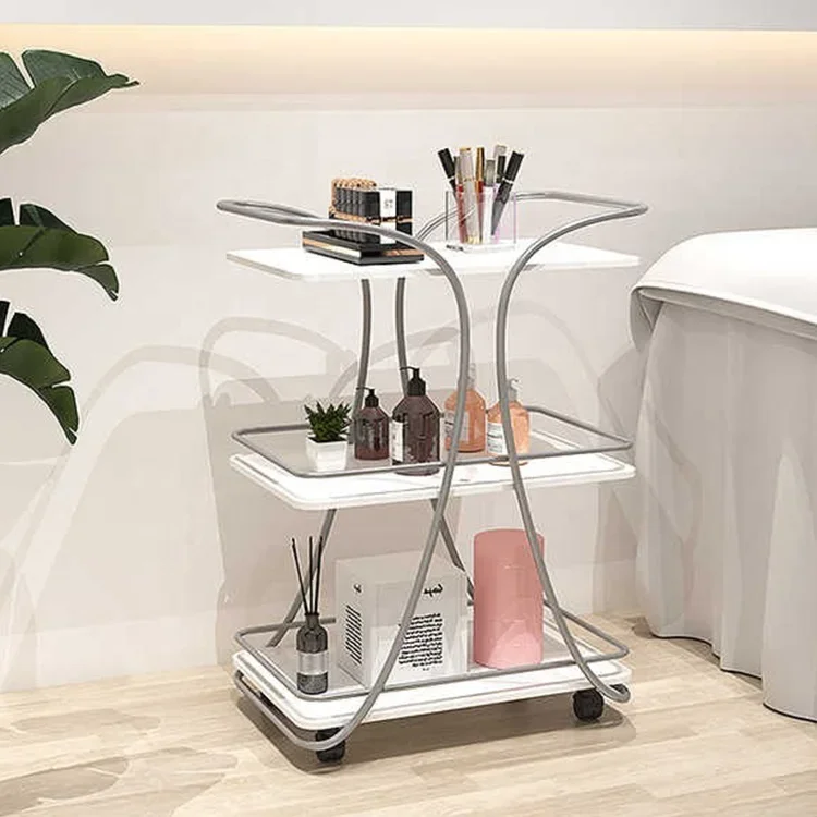 

Modern Beauty Salon Equipment Gadget Cart Luxury White Salon Trolley Salon Aesthetics