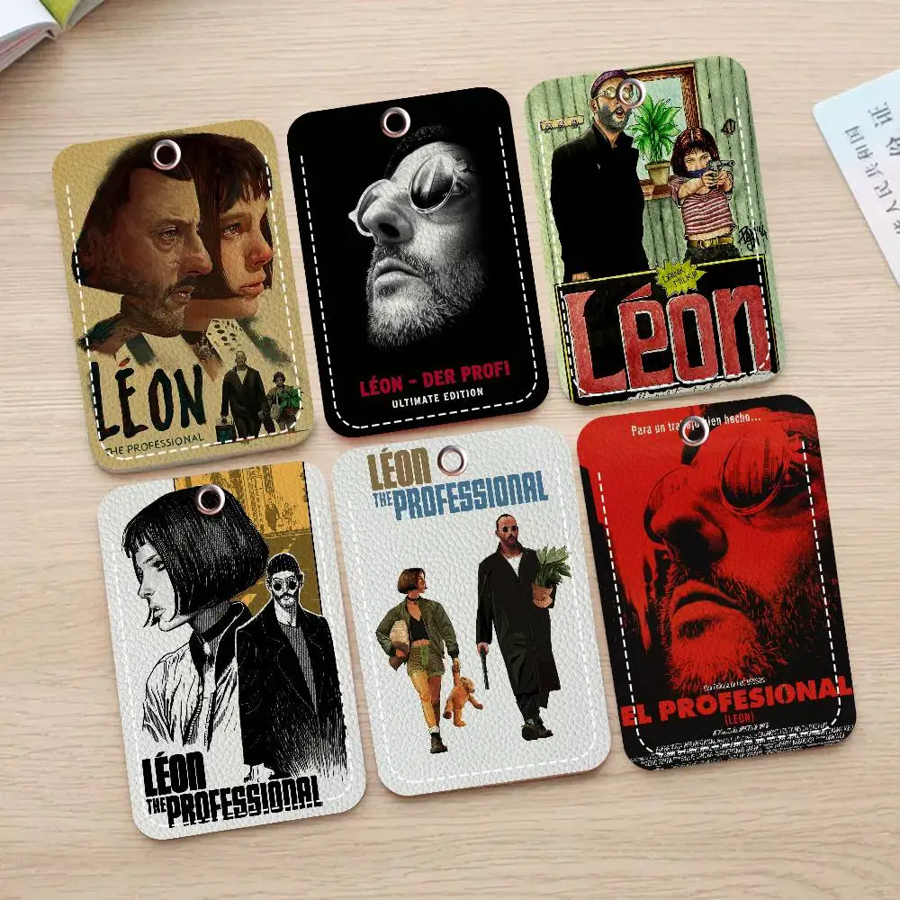 Leon le professionnel 1Pc étui pour carte d'accès porte-carte en cuir porte-clés porte-clés étiquettes d'accès porte-carte d'identité étui porte-clés