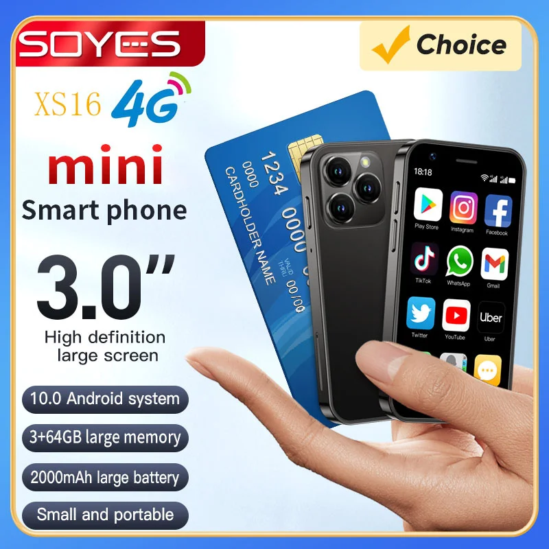 New SOYES XS16 Mini SmartPhone Android 10 3.0'' 4G Mobile Phone Dual SIM Standby Play Store Global Version 3GB RAM 64GB ROM