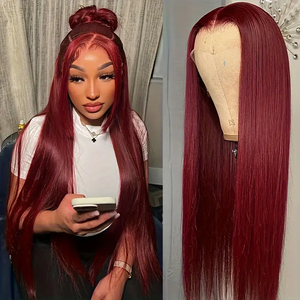99j bordeaux 13x4 HD dentelle frontale perruque de cheveux humains droite 13x6 dentelle avant perruque de cheveux humains 99J couleur perruque de cheveux humains 200% densité