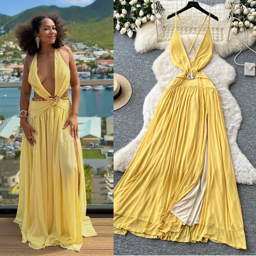 

Long Dress Women Sexy Dresses A Line Vestidos Y2k Streetwear V Neck Halter Sleeveless Beach Elegant Party Night Work 2026