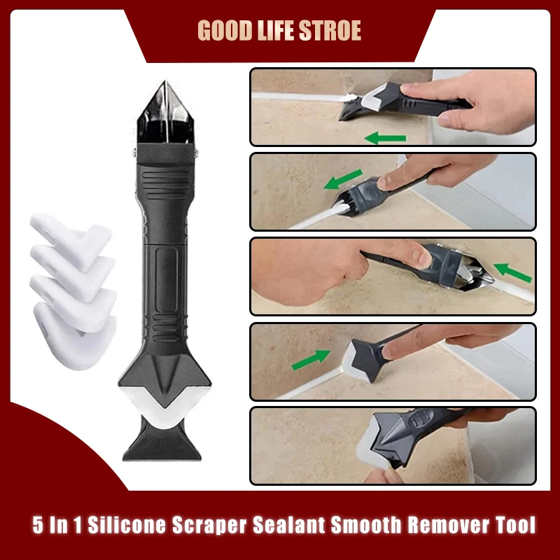 

5 In 1 Silicone Scraper Sealant Smooth Remover Tool Set Caulking Finisher Smooth Grout Kit Filler Removal Tool for Window