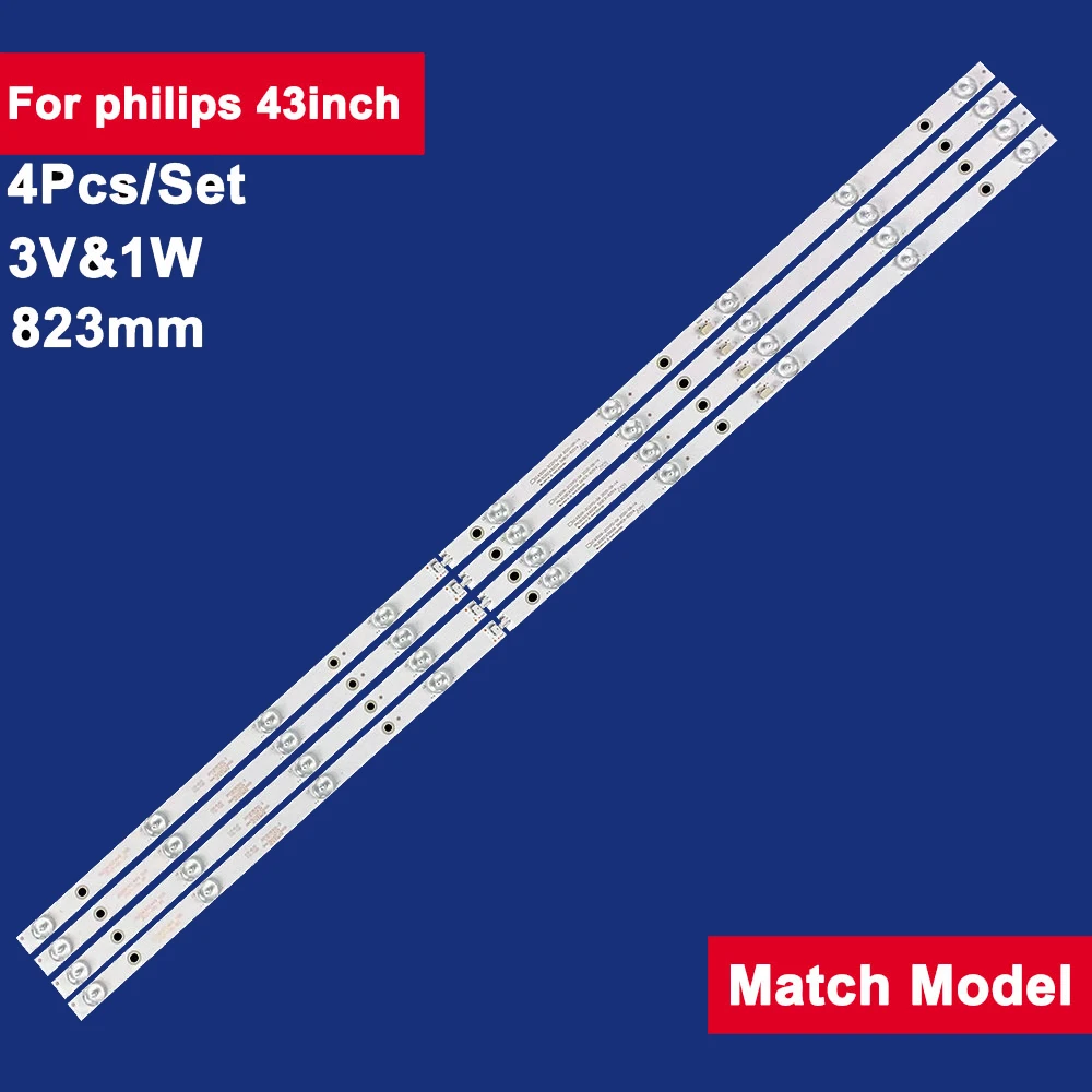 4Pcs 823mm For Philips 43inch LED Backlight TV 9Led 3V LED43GC GC43D09-ZC23FG-01 43PFF5021 43PFF5011 T4312M LD43V22S DLED43GC4X9