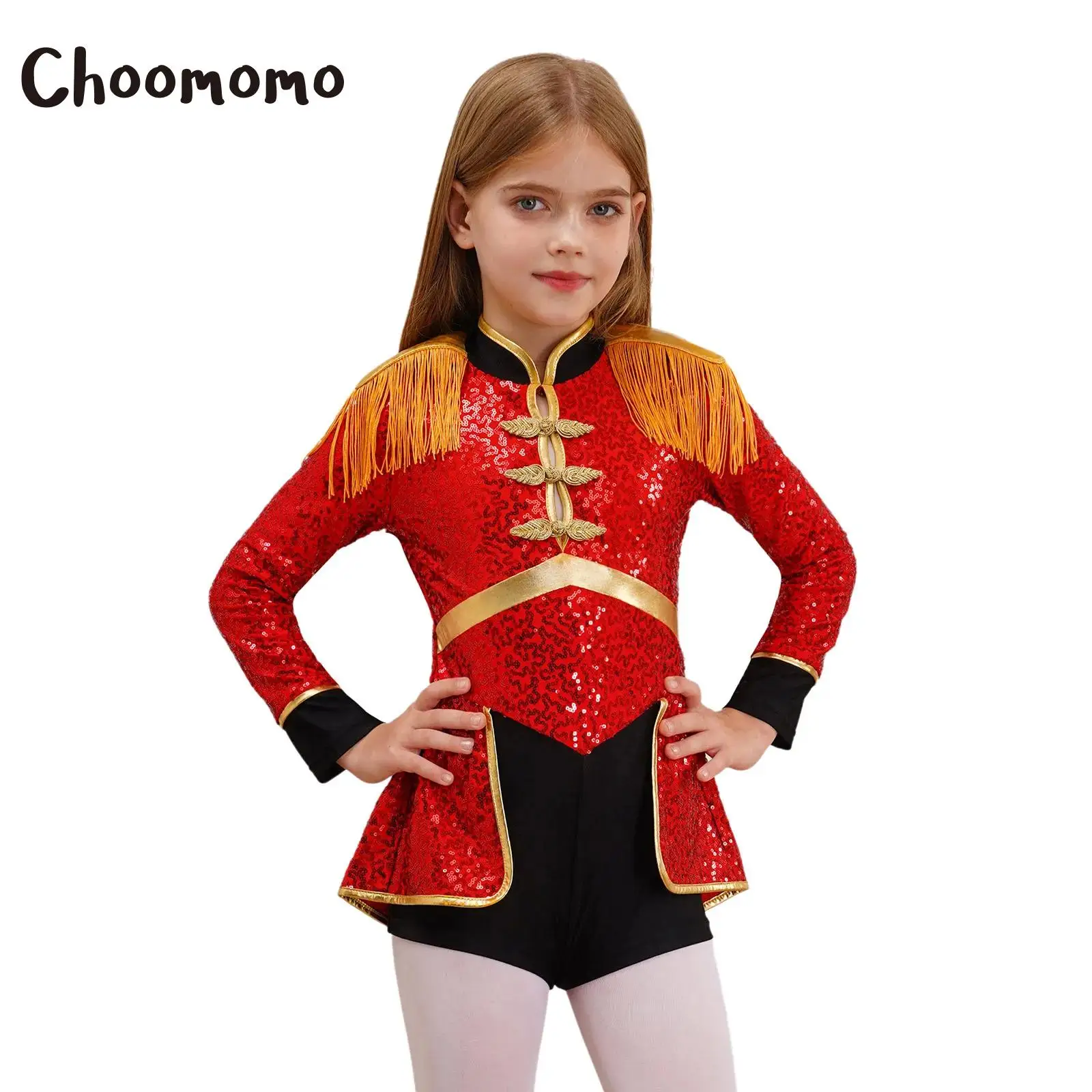 Kids Girls Showman Circus Ringmaster Costume Halloween Cosplay Party Lion Tamer Ringleader Dance Performance Leotard Bodysuit