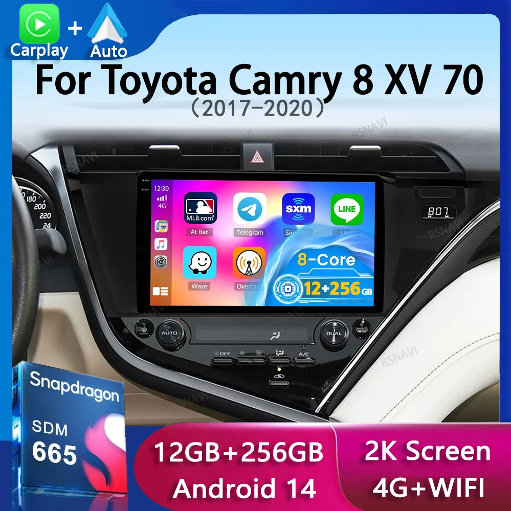 Android 14 Carplay Auto Car Radio For Toyota Camry 8 XV 70 2017 2018 2019 2020 Multimedia Video Player Navigation GPS Stereo DSP