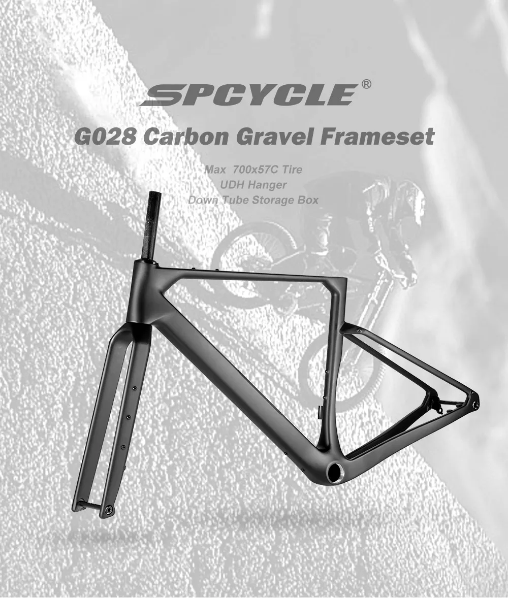 Spcycle G028 Carbon Gravel Bike Rahmen 700x57C UDH-Schaltauge Vollständig interne Kabelführung Gravel Fahrrad Carbon Rahmenset – Detail 3