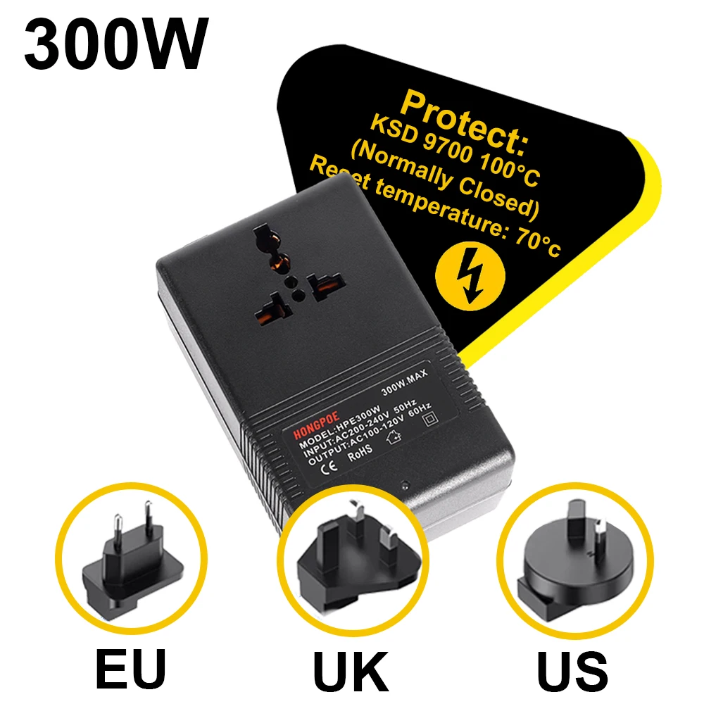 200W 300W Voltage Converter 220V To 110V or 110V to 220V Transformer Step Down Transformer Voltage Converter Travel Adapter