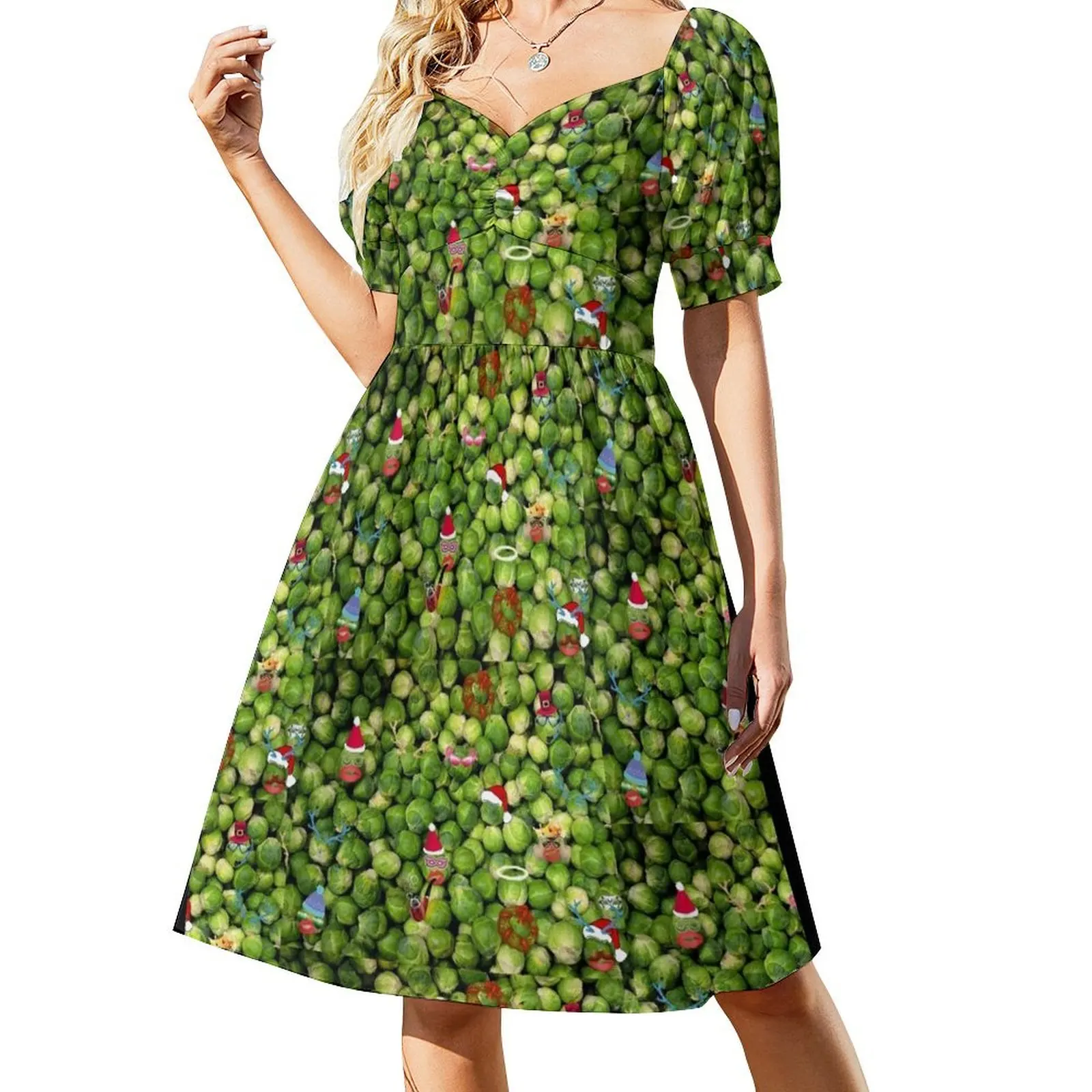 Brussel Sprouts ( Merry Christmas) Short Sleeved Dress women clothes dress women summer 2025 Dress