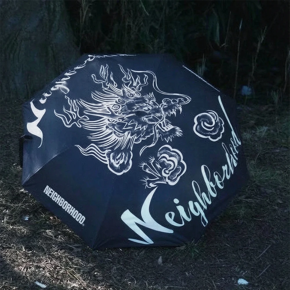 NBHD Dark Aesthetic Dragon Print Umbrella, Automatic Windproof Folding Umbrella with UV Protection Street Style