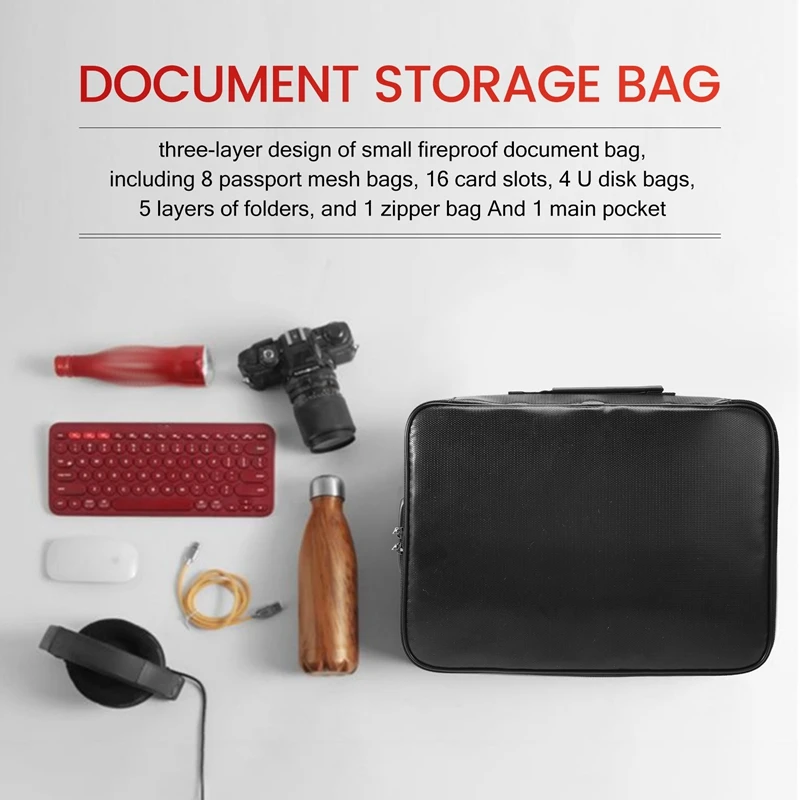 Fireproof Document Bag With Lock,Waterproof Document Organizer Box With Handle, Home Office Safe Document Box, Photo