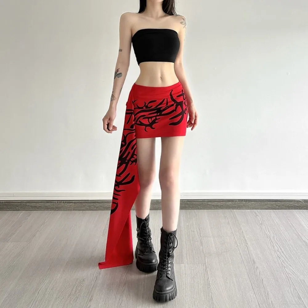 SylCue موضة طباعة التنانير الصغيرة المرأة الصيف الاتجاه عالية الخصر شريط طويل نحيل تمتد موضة تنوعا نمط الشارع الشهير #3