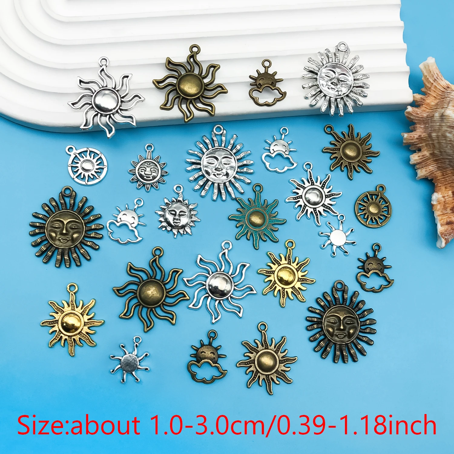 47pcs/lot Zinc Alloy Retro Mixed Color Sun Charms Pendant For DIY Jewelry Making Earrings Necklace Bracelet Keychain Accessories