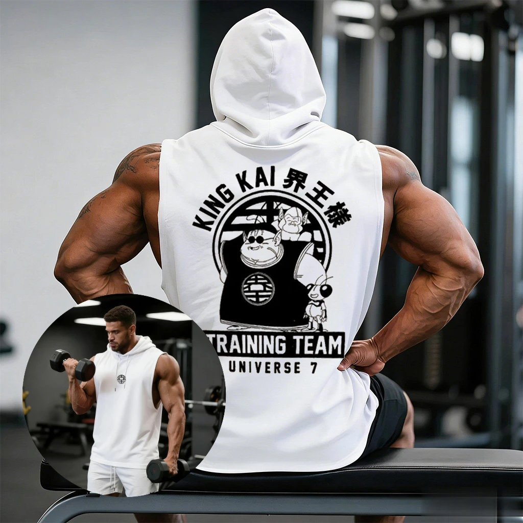 2026 Übergroßes Gym-Top Dragon Ball Anime Herren Tanktop Lässiger Kapuzenpullover Ärmelloses T-Shirt Grafik-Tee Sommer Y2k Streetwear
