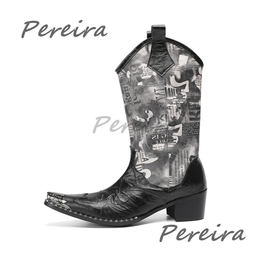 British Style Trendy Men's Mid Length Chelsea Boots Iron Toe Mixed Colors Genuine Leather Knight Boots Fashion Party Dress Shoes