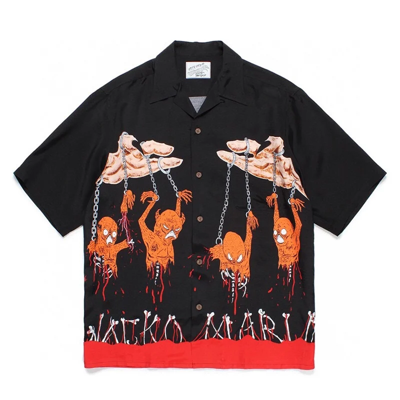 

WACKO MARIA X NECKFACE RI Series Summer Hawaiian Short Sleeve Shirt Loose Fit Cuban Collar Versatile Seasonal Menswear